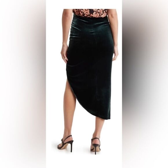 Veronica Beard Herst Satin Velvet Midi Skirt Emerald 2 NWT $548 - Picture 8 of 9